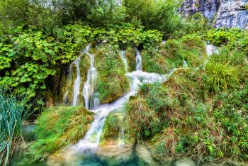 Waterfall in Plitvice Lakes National Park. UNESCO world heritage in Croatia