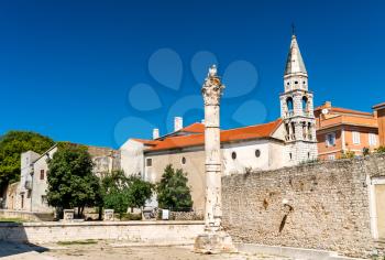 The Pillar of Shame and St. Elijah Church in Zadar, Croatia