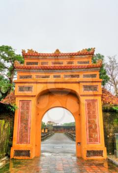 Ancient gate at the Imperial City in Hue. UNESCO world heritage in Vietnam