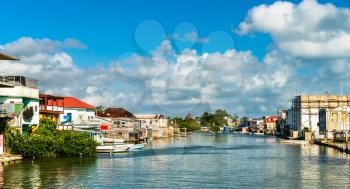 Haulover Creek in the centre of Belize City, the largest city of Belize