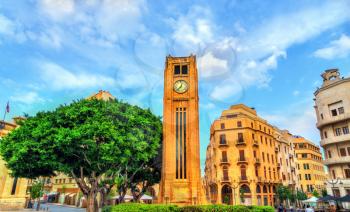 Clock tower on Nejmeh square in downtown Beirut, the capital of Lebanon