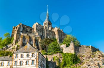 View of Mont-Saint-Michel, a famous island abbey in Normandy, France