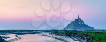 Panorama of Mont Saint Michel, UNESCO world heritage in Normandy, France