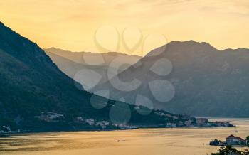 The Bay of Kotor at sunset. Montenegro - Balkans, Europe