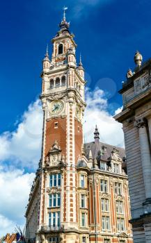 Belfry of the Chamber of Commerce. A historic building in Lille, the Nord department of France