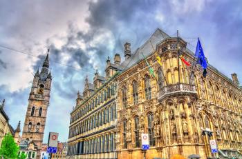 The City Hall and the Belfry of Ghent. A UNESCO world heritage site in Belgium