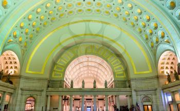 Washington DC, USA - May 6, 2017: Lobby hall at Union Station. It is a busy station with annual ridership of 5 million