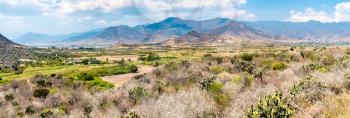 Panorama of the Central Valleys of Oaxaca from the Yagul archaeological site in Mexico