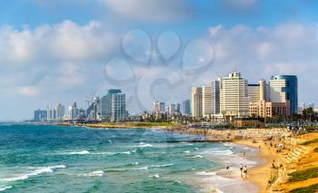 View of Alma Beach on the Mediterranean waterfront in Tel Aviv - Israel