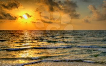 Sunset over the Mediterranean Sea off the coast of Tel Aviv - Israel