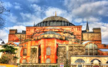 Facade of Hagia Sophia (Holy Wisdom) - Istanbul, Turkey