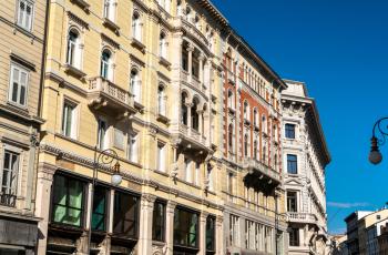 View of historic buildings in the old town of Trieste, Italy