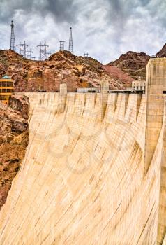 Hoover Dam in the Black Canyon of the Colorado River, on the border between Nevada and Arizona. United States