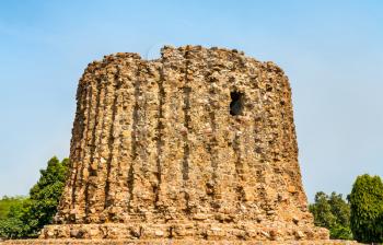 Alai Minar, an uncompleted minaret at the Qutb complex in Delhi. World heritage site in India