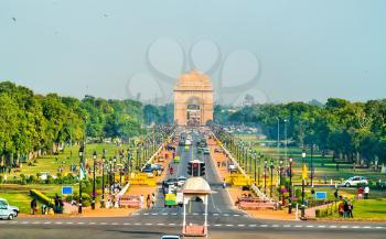 View of Rajpath ceremonial boulevard from the Secretariat Building towards the India Gate - New Delhi