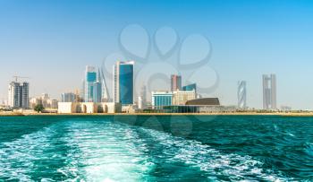 Skyline of Manama from the Persian Gulf. The capital of the Kingdom of Bahrain