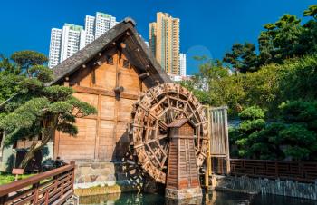 Watermill in Nan Lian Garden, a Chinese Classical Garden in Hong Kong, China