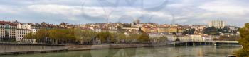 Lyon city on banks of Saone river - France