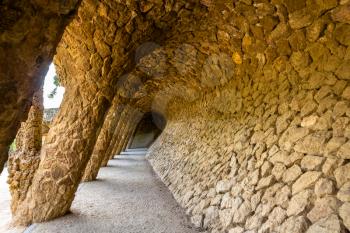 A gallery in the Park Guell - Barcelona, Spain
