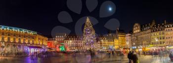 Christmas tree with Christmas market at Kleber Square in Strasbourg, France