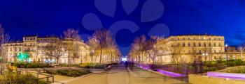 Evening view of Feucheres Avenue in Nimes - France, Languedoc-Roussillon