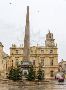 Obelisk on the Place de la Republique in Arles, France