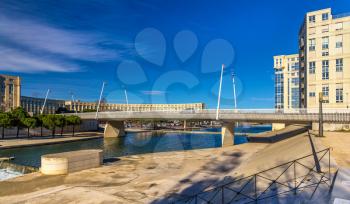 Modern bridge in Montpellier over the river Lez - France