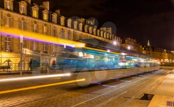 Tram in motion in Bordeaux - France, Aquitaine