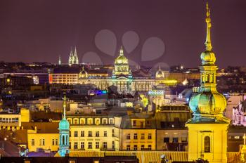 Night view from the Prague town hall towards the National Museum - Czech Republic
