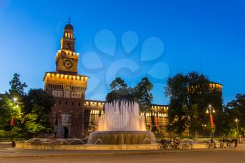 Sforza Castle in Milan in the evening - Italy