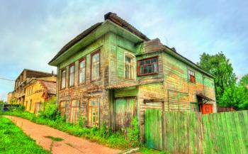 Traditional Russian wooden house in Rostov, the Golden Ring of Russia