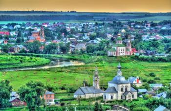 Aerial view of Suzdal, a Russian town listed as a UNESCO world heritage site