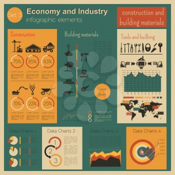Economy and industry. Construction and building materials. Industrial infographic template. Vector illustration