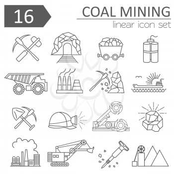 Coal mining icon set. Thin line icon design. Vector illustration