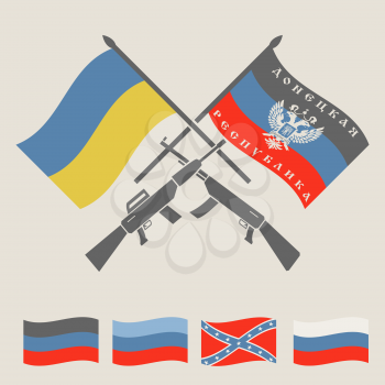 Ukraine and Russia military conflict graphic template. DNR, LNR, New Russia and Ukraine flags.  Constructor. Vector illustration