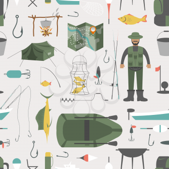 Fishing seamless pattern. Fishing design elements. Vector illustration