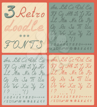 Set of three retro doodle fonts. Vector illustration