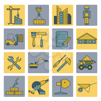 Construction and house repair icon set. Thin line design. Vector illustration