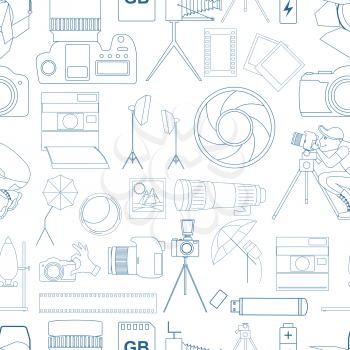 Photography seamless pattern with photo, camera equipment.  Vector illustration