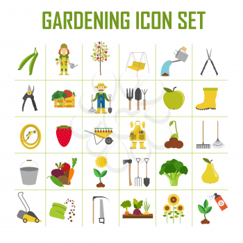 Gardening work, farming icon set. Flat style design. Vector illustration