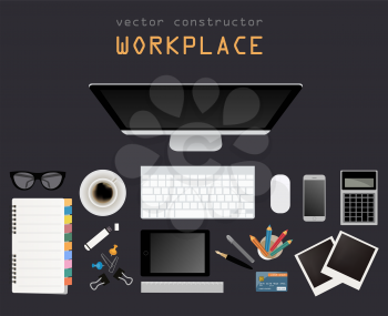 Working place in flat design. Constructor of your own work space. Vector illustration