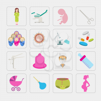 Gynecology and pregnancy icon set. Motherhood elements. Constructor for creating your own design, infographics. Vector illustration