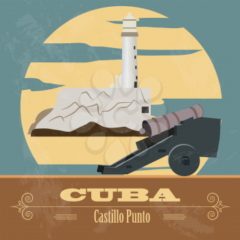 Cuba landmarks. Retro styled image. Vector illustration