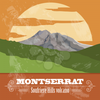 Montserrat landmarks. Retro styled image. Vector illustration