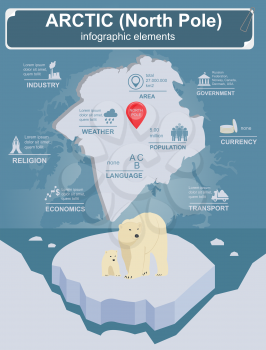 Arctic (North Pole) infographics, statistical data, sights. Vector illustration