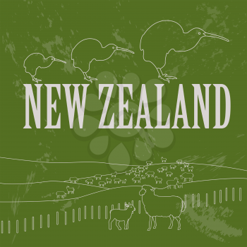 New Zealand. Retro styled image. Vector illustration