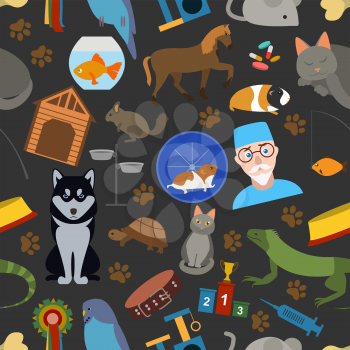 Domestic pets background. Pattern. Seamless. Vector illustration
