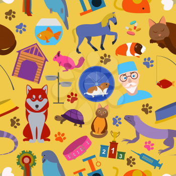 Domestic pets background. Pattern. Seamless. Vector illustration
