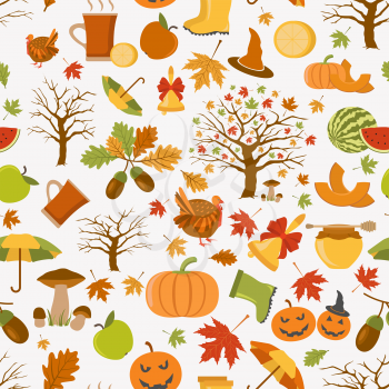 Autumn seamless pattern. Halloween and Thanksgiving day. Flat design. Vector illustration