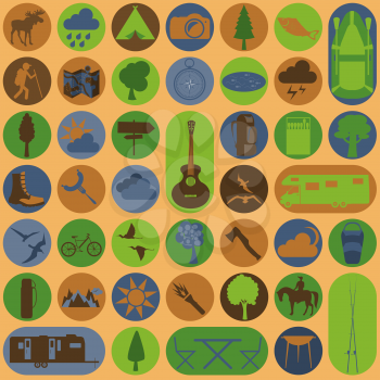 Set camping icon, hiking, outdoors. Vector illustration